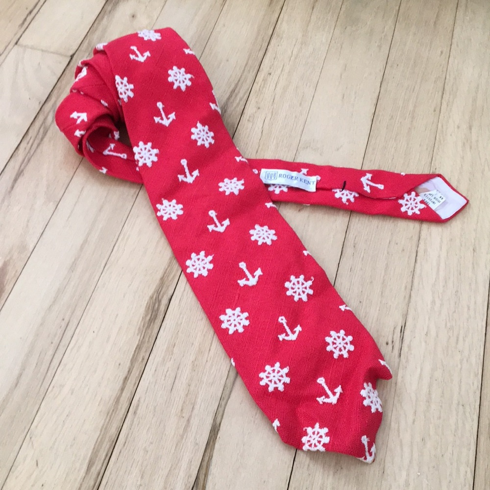 Vintage embroidered linen sailing tie